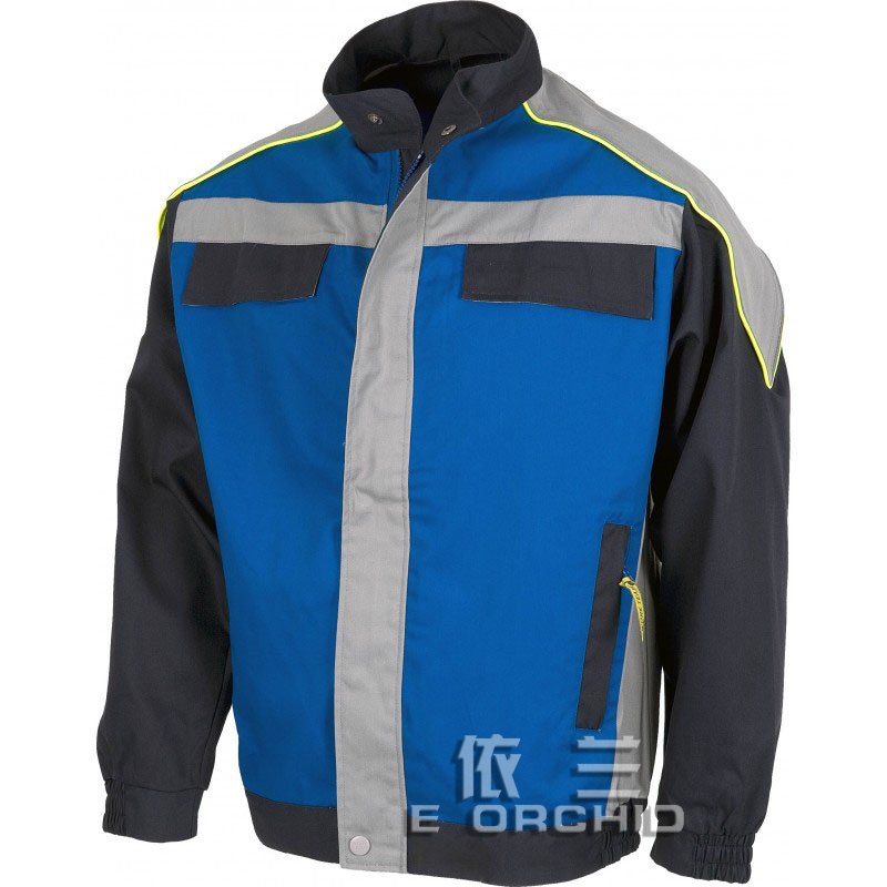 藍(lán)色拼接長袖工作服定制