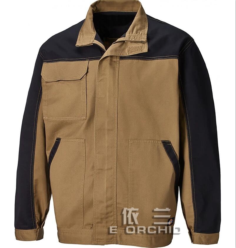 棕色拼接工廠車間長袖機械維修工作服圖片