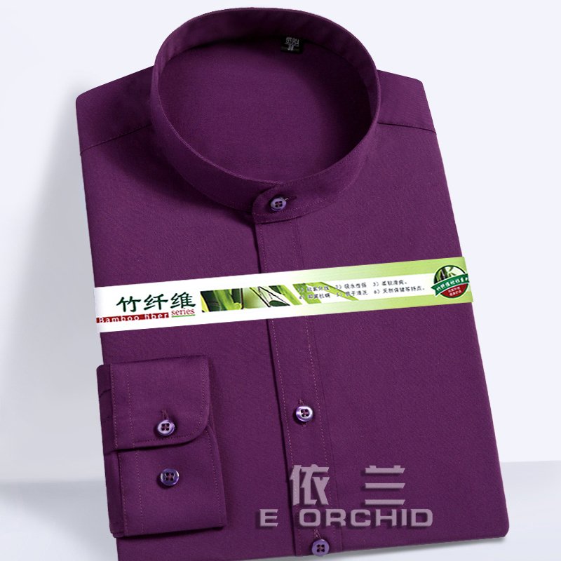 深紫色立領(lǐng)男士襯衫定制圖片