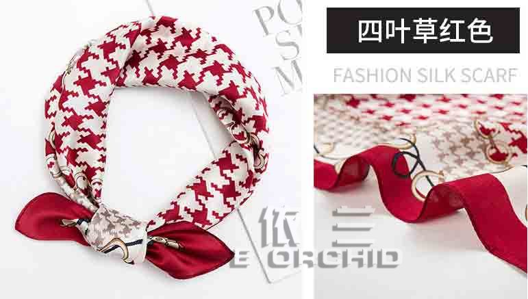 女士商務真絲方巾 四葉草紅色