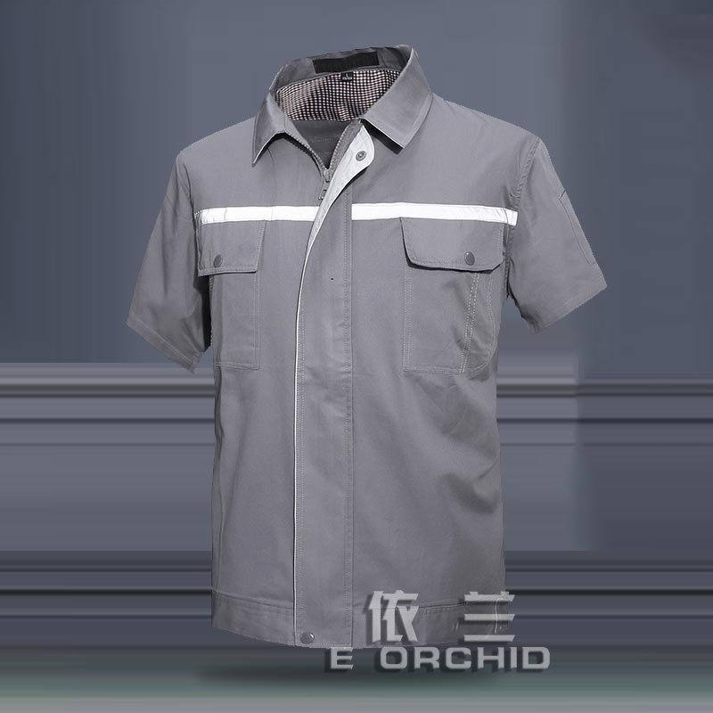 灰色夏季短袖純棉工作服